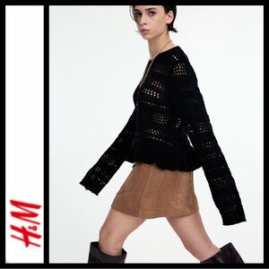 NWT H&M Black Pointelle Knit Peplum Sweater